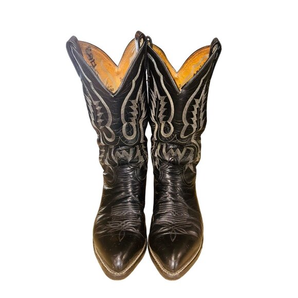 Vintage Tony Lama Polished Black Leather Western Cowboy Boots Mens Size 9.5 B - Picture 2 of 10